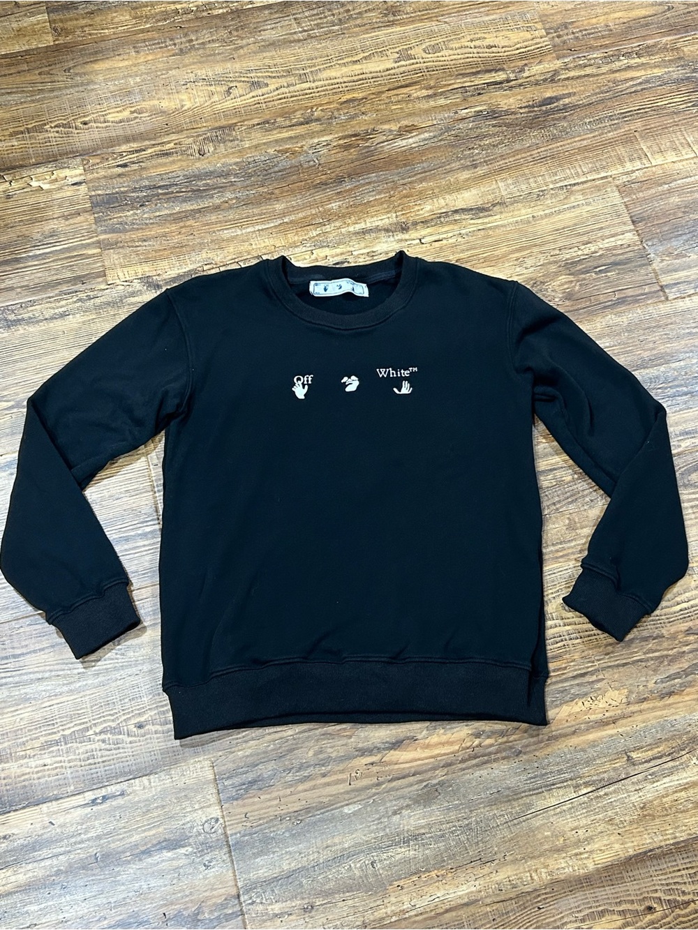 Off-White Marker Long-Sleeve Tee Black Crewneck Sweatshirt with Small White Logo